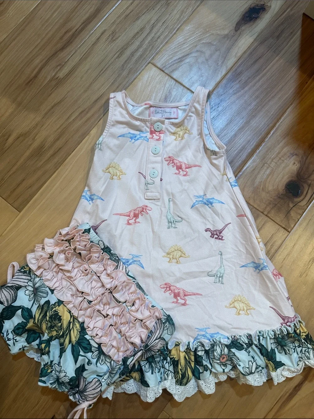 SweetHoney Pink Dinosaur Ruffle Girls Nightgown